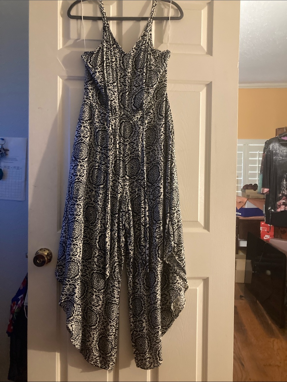 Vince Camuto Black & Ivory Asymmetrical Hem Jumpsuit